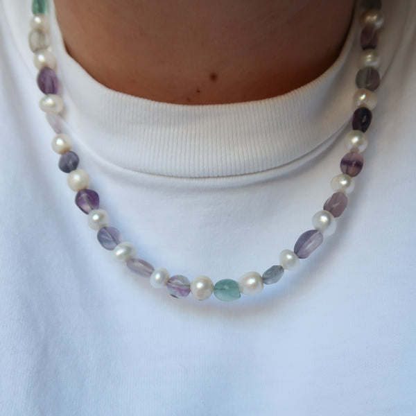 Fluorite and pearl necklace